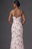 Lilac Mermaid Spaghetti Straps Floral Long Wedding Guest Dress with Slit