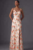 Lilac Mermaid Spaghetti Straps Floral Long Wedding Guest Dress with Slit