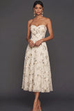 Lilac Floral Strapless A Line Long Wedding Guest Dress