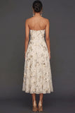 Lilac Floral Strapless A Line Long Wedding Guest Dress