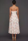 Lilac Floral Strapless A Line Long Wedding Guest Dress