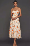 Lilac Floral Strapless A Line Long Wedding Guest Dress
