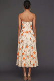 Lilac Floral Strapless A Line Long Wedding Guest Dress