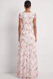 Lilac A Line Floral V Neck Long Wedding Guest Dress with Sleeves