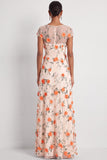 Lilac A Line Floral V Neck Long Wedding Guest Dress with Sleeves