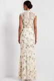 Lilac Mermaid Floral Appliqued High Neck Long Wedding Guest Dress
