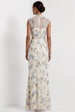 Lilac Mermaid Floral Appliqued High Neck Long Wedding Guest Dress