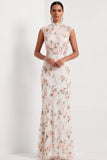 Lilac Mermaid Floral Appliqued High Neck Long Wedding Guest Dress