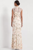 Lilac Mermaid Floral Appliqued High Neck Long Wedding Guest Dress