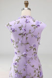 Lilac Mermaid Floral Appliqued High Neck Long Wedding Guest Dress