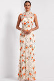 Lilac Mermaid Floral Appliqued High Neck Long Wedding Guest Dress