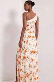 Floral Lilac Asymmetrical Neck Corset Bridesmaid Dress with Slit