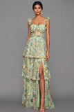 Mauve Corset A Line Floral Embroidered Long Formal Dress with Slit