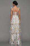 Mauve Corset A Line Floral Embroidered Long Formal Dress with Slit