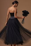 Black Corset Sweetheart A Line Long Prom Dress