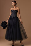 Black Corset Sweetheart A Line Long Prom Dress