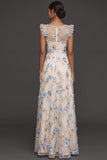 Lilac Flora Appliqued V Neck A Line Long Formal Dress with Slit