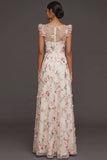 Lilac Flora Appliqued V Neck A Line Long Formal Dress with Slit