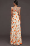 Lilac Flora Appliqued V Neck A Line Long Formal Dress with Slit