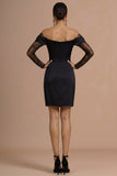 Bodycon Ruched Off the Shoulder Short Little Black Dress with Slit
