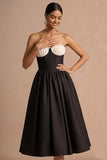 Black Corset Strapless A Line Basque Waist Long Formal Dress