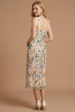 Pink Floral Sheath Thick Straps Embroidered Maxi Wedding Guest Dress