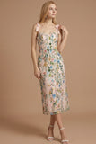 Pink Floral Sheath Thick Straps Embroidered Maxi Wedding Guest Dress
