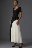 Black A Line Square Neck Ruffled Pleated Long Wedding Guest Dress