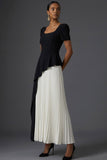 Black A Line Square Neck Ruffled Pleated Long Wedding Guest Dress