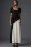 Black A Line Square Neck Ruffled Pleated Long Wedding Guest Dress