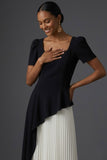 Black A Line Square Neck Ruffled Pleated Long Wedding Guest Dress