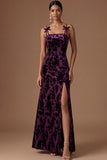 Peacock Green Sparkly Sequined Floral Mermaid Spaghetti Straps Long Formal Dress with Slit