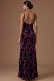Peacock Green Sparkly Sequined Floral Mermaid Spaghetti Straps Long Formal Dress with Slit