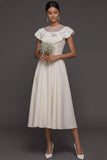 White Ruffled A Line Illusion Neck Long Bridal Shower Dress