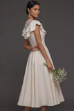 White Ruffled A Line Illusion Neck Long Bridal Shower Dress