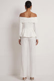 2 Piece White Off the Shoulder Formal Suits with Long Sleeves