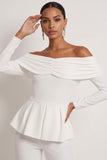2 Piece White Off the Shoulder Formal Suits with Long Sleeves