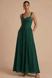 Emerald Green Corset Thick Straps A Line Chiffon Long Wedding Guest Dress