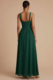 Emerald Green Corset Thick Straps A Line Chiffon Long Wedding Guest Dress