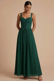 Emerald Green Corset Thick Straps A Line Chiffon Long Wedding Guest Dress