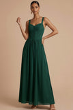 Emerald Green Corset Thick Straps A Line Chiffon Long Wedding Guest Dress