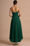 Emerald Green A Line Sweetheart Backless High Low Formal Dress