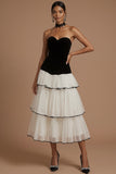 Black A Line Ruffled Tiered Sweetheart Long Formal Dress