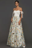 White Floral A Line Off the Shoulder Embroidered Long Formal Dress
