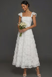 White A Line Sparkly Sequined Appliqued Floral Long Engagement Dress