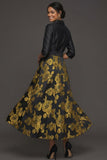 Floral Golden Jacquard Collar Neck Long Formal Dress