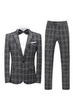 Black Plaid Notched Lapel 3-Piece Men's Formal Suits