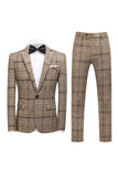 Black Plaid Notched Lapel 3-Piece Men's Formal Suits