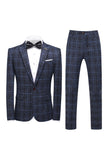 Black Plaid Notched Lapel 3-Piece Men's Formal Suits