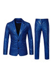 Single Breasted Black Metallic Grid Notched Lapel 2-Piece Men's Prom Suits
